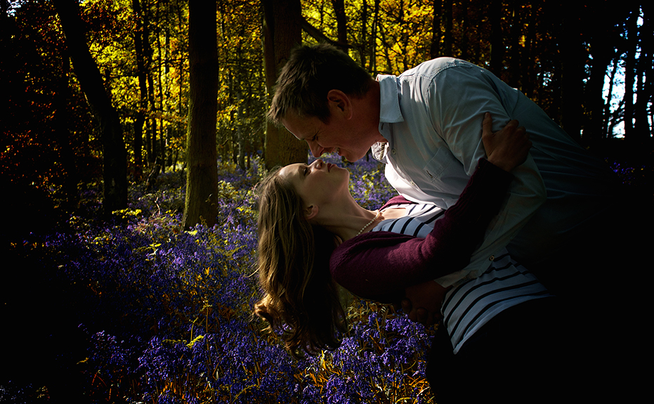 Couple in fields of blue bells by Wedding Photographer Derbyshire Tony Hall